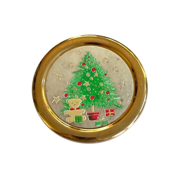 Vintage Christmas Trinket Box with Gold Lid & Holiday Tree Design Made in Japan - Picture 7 of 7